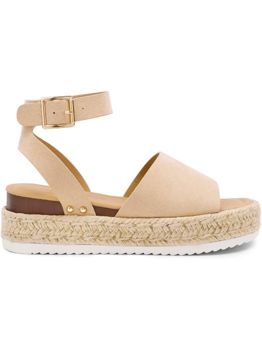 Women's Nude Comfortable Platform Espadrilles Ankle Strap Wedge Sandal Shoes - Picture 4 of 6